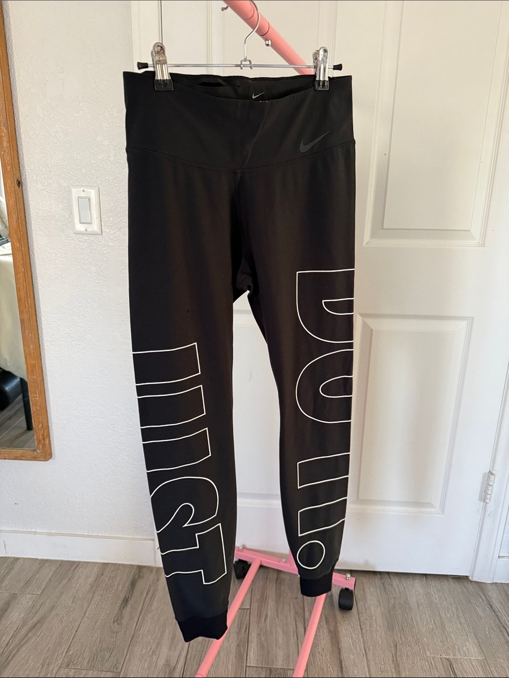 Nike Black legging Joggers with White Outline 'JUST DO IT' Graphics